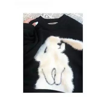 Осень-зима Женщины Харадзюку Ретро Мультфильм Мультфильм Кролик Вязаный свитер Оверсайз Джемпер Толстый свитер Пуловер Свитер Y2K S красный