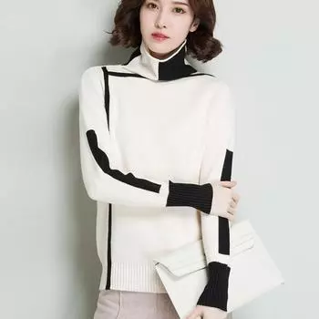 Осень Зима Женщины Водолазка Свитер Длинный Рукав Джемперы Трикотаж Повседневные Пуловеры Свитера M серый