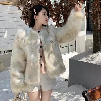 Осень-зима женская 3D-цветочная искусственная лисья шуба женская с длинным рукавом роскошная меховая куртка верхняя одежда One Size