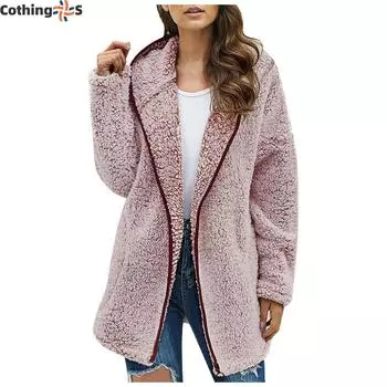 Осень-зима женская длинная куртка Тедди, теплое толстое флисовое пальто с отложным воротником, плюшевое пальто для женщин, повседневная зимняя одежда с длинным рукавом S абрикосовый света