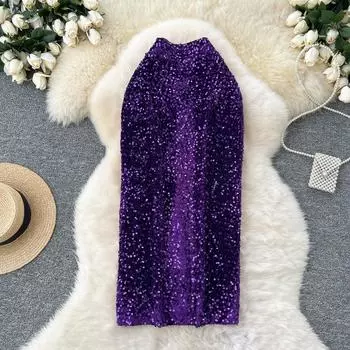 Осень-зима Женская длинная юбка-карандаш с пайетками и разрезом S чёрный