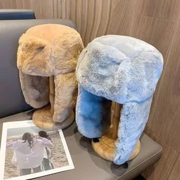 Осень-зима, женская и мужская утолщенная плюшевая шапка Lei Feng, дизайнерская шапка-ушанка, однотонная теплая повседневная шапка для верховой езды на открытом воздухе чёрный
