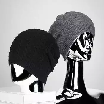 Осень-зима женская и мужская вязаная шапка-пуловер для улицы чёрный