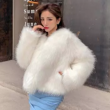 Осень-зима женская искусственная лисья шуба женская с длинным рукавом роскошная меховая куртка верхняя одежда One Size белый