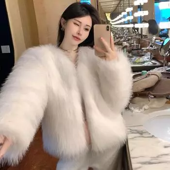 Осень-зима женская искусственная лисья шуба женская роскошная меховая куртка верхняя одежда One Size