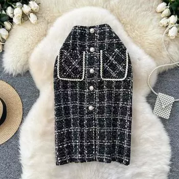 Осень-зима Женская клетчатая твидовая облегающая юбка-карандаш с карманом S чёрный