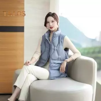 Осень-зима Женская куртка без рукавов с подкладкой, однобортное пальто с круглым вырезом, сохраняющее тепло, внутренняя одежда, верхняя одежда для работы на открытом воздухе, жилет M светло-серый