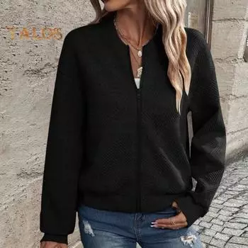 Осень-зима Женская куртка на молнии, утолщенная, однотонная, с аппликацией из эластичной ткани, манжетами, низом, кардиганом со стоячим воротником, свободными длинными рукавами, верхняя одежда, пальто L армия зеленый