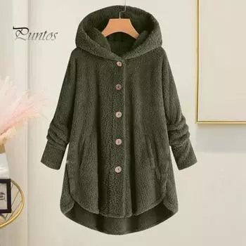 Осень-зима женская куртка с флисовой подкладкой, однобортная, с неровным подолом, с капюшоном, свободная, средней длины, с длинными рукавами, пижама с капюшоном, повседневное пальто для активного отдыха M чёрный