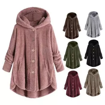 Осень-зима женская куртка с флисовой подкладкой, однобортная, с неровным подолом, с капюшоном, свободная, средней длины, с длинными рукавами, пижама с капюшоном, повседневное пальто для активного отдыха M легкие хаки