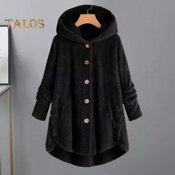 Осень-зима женская куртка с флисовой подкладкой, однобортная, с неровным подолом, с капюшоном, свободная, средней длины, с длинными рукавами, пижама с капюшоном, повседневное пальто для активного отдыха M вино красного