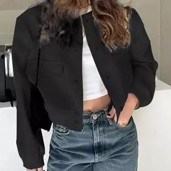 Осень-зима женская куртка с карманами сплошной цвет с круглым вырезом и длинными рукавами с эластичными манжетами однобортное женское повседневное пальто L абрикосовый