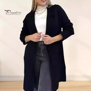 Осень-зима Женская куртка с отложным воротником, однобортное пальто однотонного цвета, средней длины, свободное, теплое, с длинными рукавами, для поездок на работу, свиданий, весна, осень, зима XXL чёрный