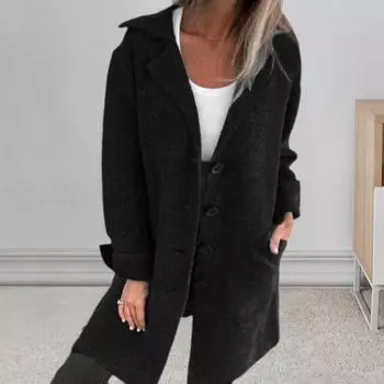 Осень-зима Женская куртка с отложным воротником, однобортная, с длинными рукавами, свободное однотонное шерстяное пальто с карманами, средней длины, для поездок на работу и свиданий XXL