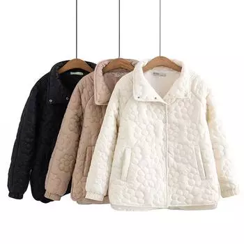 Осень-зима Женская легкая тонкая куртка-пуховик 2023 года, новая свободная одежда больших размеров для мам с длинным рукавом, женское хлопковое пальто с подкладкой XL покинуть белый