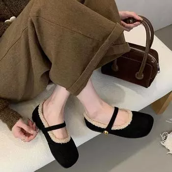 Осень-зима Женская обувь Мэри Джейн Модная обувь на плоской подошве Женская лаконичная мягкая хлопковая обувь 35 кофейный
