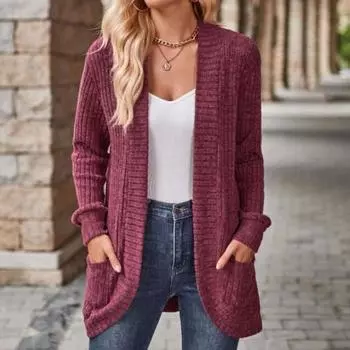 Осень-зима Женская однотонная куртка в полоску, пальто, модная женская теплая одежда, повседневная кардиган с длинным рукавом, пальто S небесно-голубой