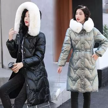 Осень/зима женская однотонная яркая теплая длинная женская куртка со свободной талией и мягкой подкладкой M бежевый