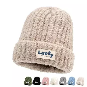 Осень-зима женская однотонная толстая вязаная шапка теплая шапка шерстяная шапка зелёный