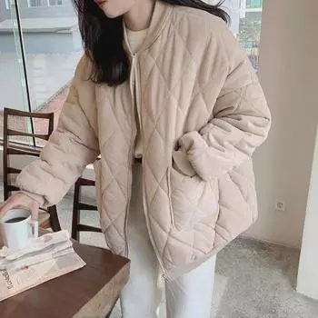 Осень-зима, женская парка с хлопковой подкладкой, куртка, пальто с круглым вырезом, пуховик, вельвет, консервативный стиль, карманы на молнии, ретро, свободный сплошной цвет, черный, хаки, S-XL S чёрный