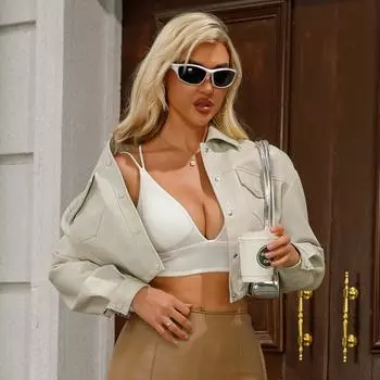 Осень-зима Женская приталенная куртка из искусственной кожи с воротником-лацканами и длинным рукавом на молнии S чёрный