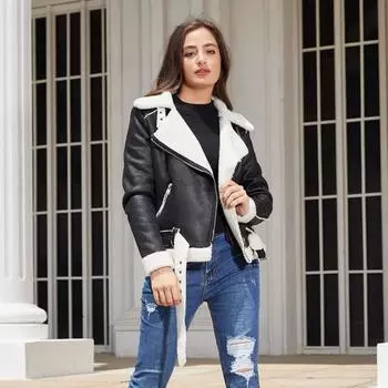 Осень-зима Женская приталенная куртка из искусственной кожи с воротником-лацканами и длинным рукавом на молнии S армия зеленый