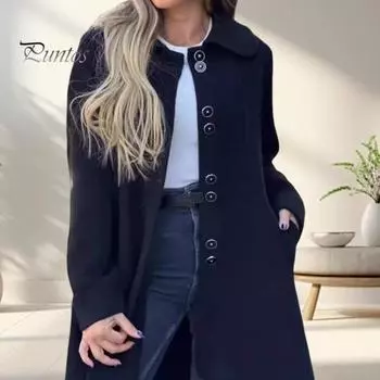 Осень-зима женская шерстяная куртка с лацканами, длинные рукава, однотонная, свободная посадка, повседневная одежда, пальто, повседневная уличная одежда M красный