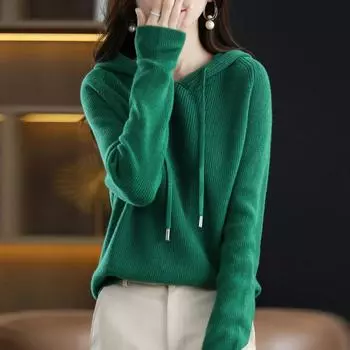 Осень-зима женская толстовка на шнурке однотонная с длинными рукавами повседневная свободная посадка мягкая теплая женская вязаная толстовка блузка топ S верблюд