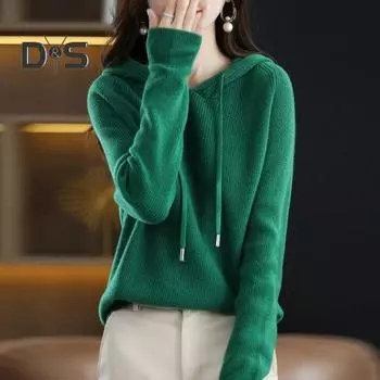 Осень-зима женская толстовка на шнурке однотонная с длинными рукавами повседневная свободная посадка мягкая теплая женская вязаная толстовка блузка топ M серый