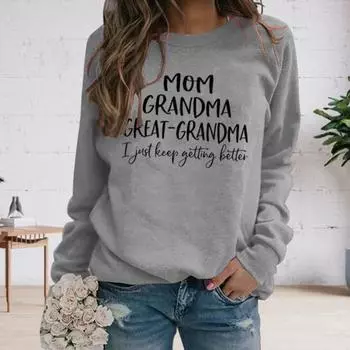 Осень-зима Женская толстовка с буквенным принтом, круглым вырезом, длинными рукавами, свободный пуловер с эластичными манжетами, повседневная одежда, повседневный топ L синий