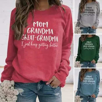 Осень-зима Женская толстовка с буквенным принтом, круглым вырезом, длинными рукавами, свободный пуловер с эластичными манжетами, повседневная L синий