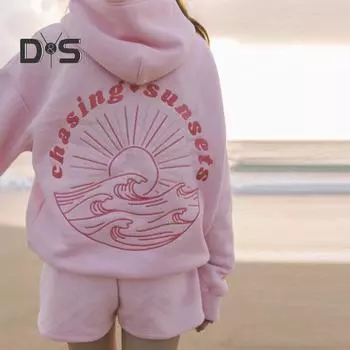 Осень-зима женская толстовка с длинными рукавами толстая однотонная эластичная манжета с рисунком заката с наклонным плечом свободная верхняя часть с накладным карманом с капюшоном S серый