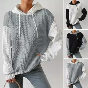Осень-зима Женская толстовка с капюшоном, подходящая по цвету, с завязками, с капюшоном, скрученная текстура, длинный свободный свитер без рукавов S серый/белый
