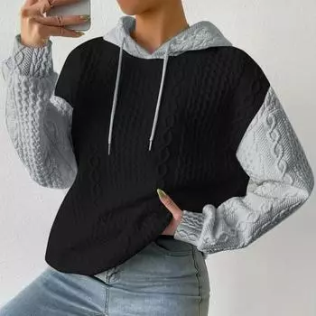 Осень-зима Женская толстовка с капюшоном, подходящая по цвету, с завязками на шнурке, с капюшоном, скрученная текстура, длинный свободный свитер без рукавов, свободный свитер, повседневная спортивная одежда S