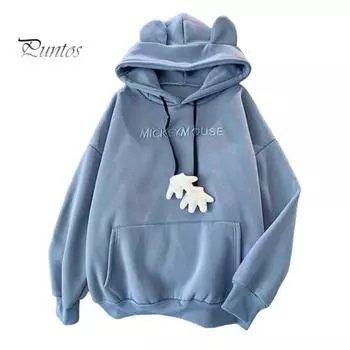 Осень-зима Женская толстовка с капюшоном с рисунком в виде руки, завязками на ушах, толстыми накладными карманами, свободными длинными рукавами, теплый топ с вышитыми буквами S белый