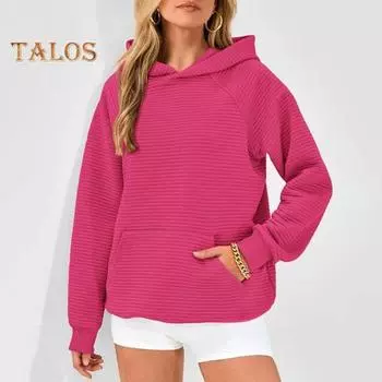 Осень-зима Женская толстовка с капюшоном, свободная, с большим накладным карманом, однотонная, с капюшоном, эластичные манжеты, повседневная одежда, спортивная, на все случаи жизни S розы красного