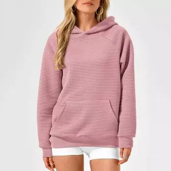 Осень-зима Женская толстовка с капюшоном, свободная, с большим накладным карманом, однотонная, с капюшоном, эластичные манжеты, повседневная одежда, спортивная, на все случаи жизни S розы красного