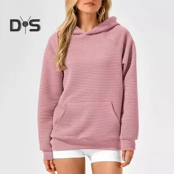 Осень-зима Женская толстовка с капюшоном, свободная, с большим накладным карманом, однотонная, с капюшоном, эластичные манжеты, повседневная одежда, спортивная, на все случаи жизни S чёрный