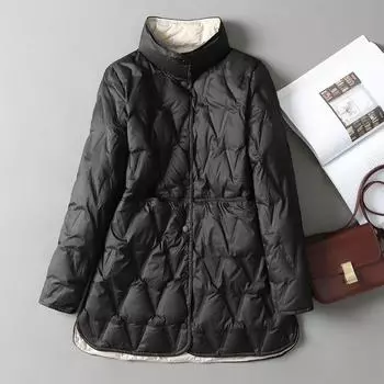 Осень-зима Женская ультралегкая белая утиная пуховая длинная куртка женская однобортная двухсторонняя стеганая куртка XXXXL
