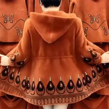 Осень-зима женская утолщенная шуба из искусственного норкового бархата с капюшоном, высококачественная вязаная кардиганная куртка из кашемира для женщин среднего возраста L верблюд