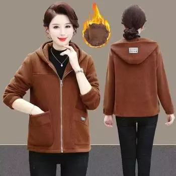 Осень-зима Женская вельветовая куртка для мам, теплая бархатная верхняя одежда с капюшоном, женская повседневная блузка большого размера Joker XXXXL