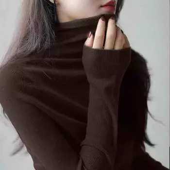 Осень-зима Женская водолазка вязаный свитер пуловер свитер новая мода нижняя рубашка осень-зима длинный рукав повседневные топы облегающий крой простая одежда 2507 One Size темно-коричневого