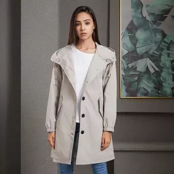 Осень-зима женская водонепроницаемая однотонная свободная длинная ветровка с капюшоном S-3XL