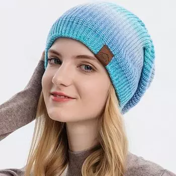 Осень-зима Женская вязаная градиентная крашеная теплая шапка Радужная шерстяная шапка One Size серый