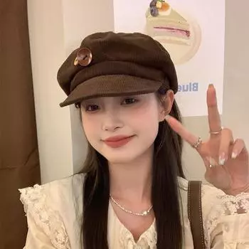 Осень-зима Женские береты Женские ретро-береты Boinas Кепки для женщин Шляпы-чепчики Шляпы для женщин Восьмиугольная кепка газетчика коричневый