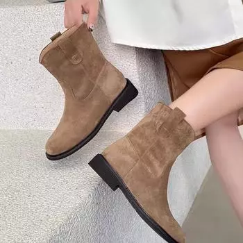 Осень-зима женские ковбойские сапоги в стиле вестерн модные элегантные туфли без застежек на низком каблуке Laides Knight короткие ботильоны 35