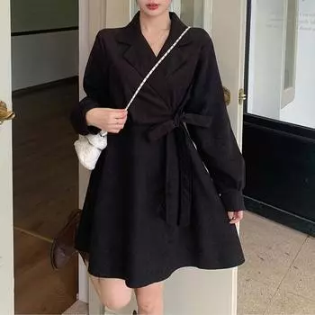 осень зима Женские мини-платья Повседневные Длинные рукава свободные однотонные О-образные вырезы Женские утолщенные вельветовые пляжные вечерние платья Mujer Vestidos M