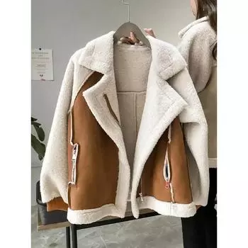 Осень-зима женские пальто новая мода повседневная свободная лоскутная верхняя одежда шаровары корейский винтажный укороченный карманы куртка женская S бежевый