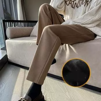 Осень-зима женские плотные брюки элегантные брюки с высокой талией женские повседневные брюки XXXL чёрный