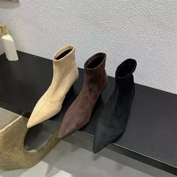 Осень-зима женские сексуальные заостренные носки эластичные ботильоны новые модные вечерние туфли на шпильках высокие каблуки носки ботильоны Botas De Mujer 35 чёрный